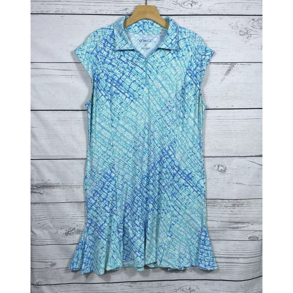 IBKUL Liz Sleeveless Polo Dress Size XL Jade Ladies Golf UPF 50 Zip Icefil Cool